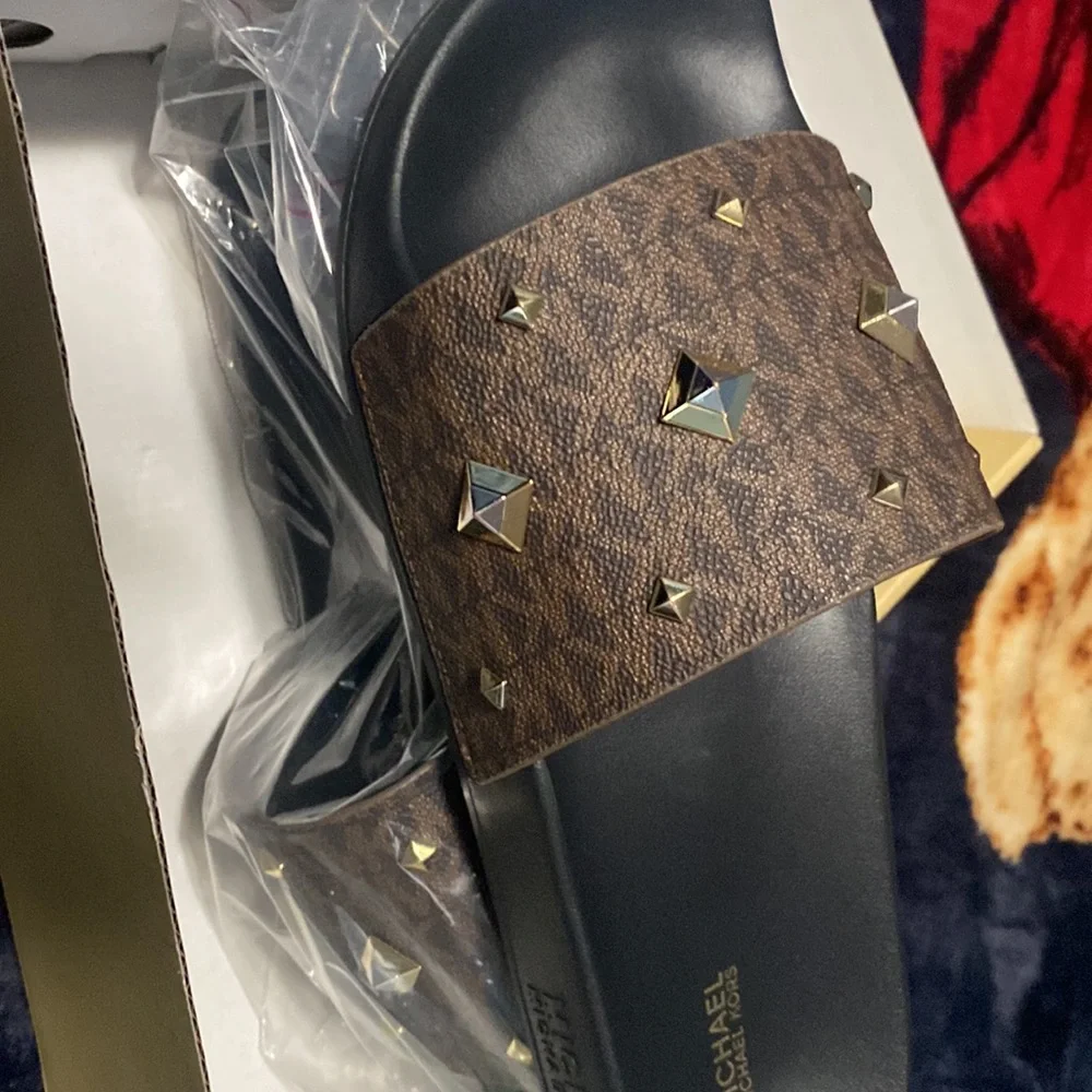 Michael Kors Brown Studded Sandals - Picture 2 of 5